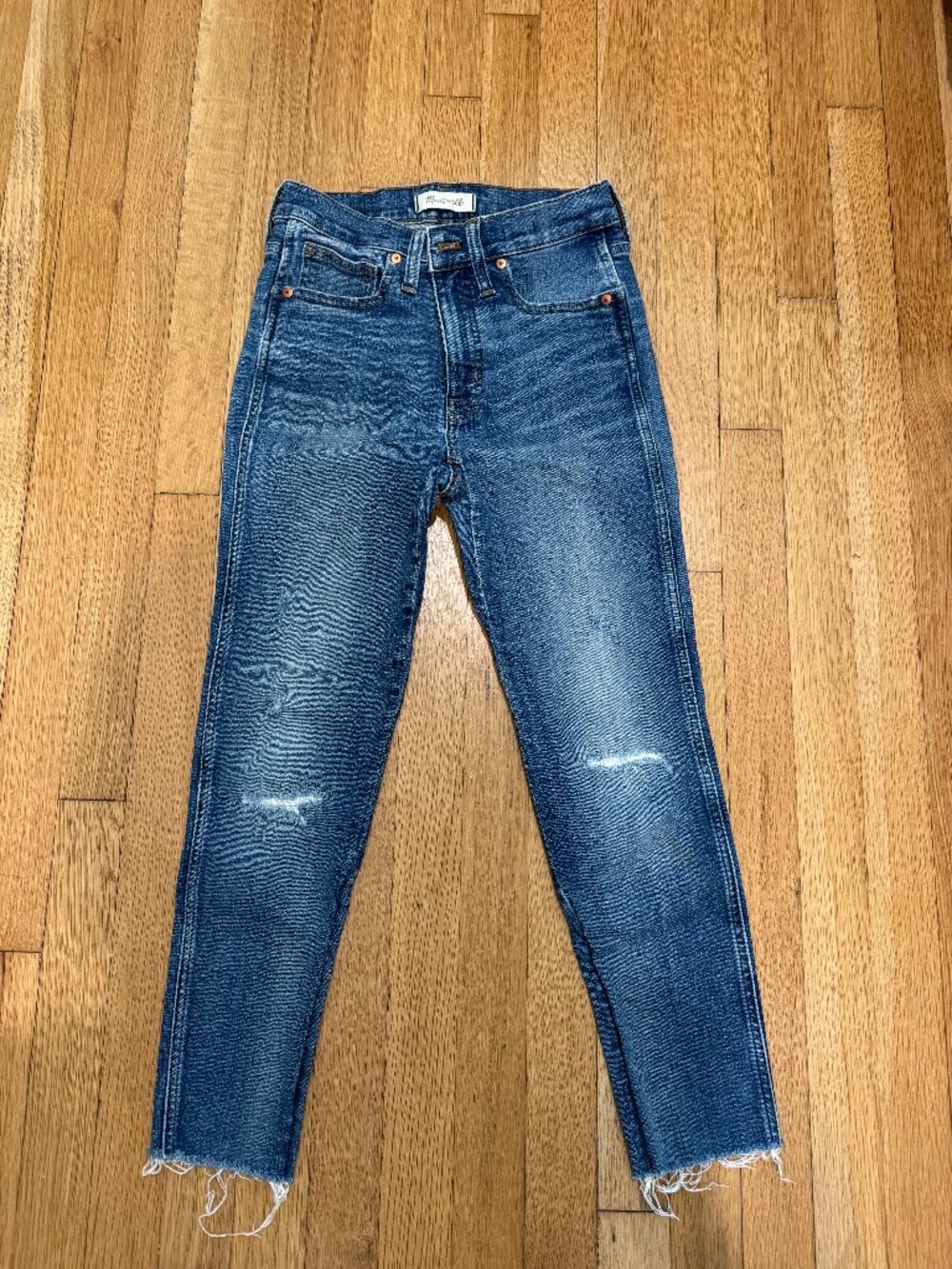 Madewell 9” High-Rise Skinny Jeans | Distressed Medium Wash | Frayed Hem | Size